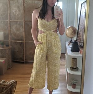 Aerie Yellow Cropped Floral Jumpsuit